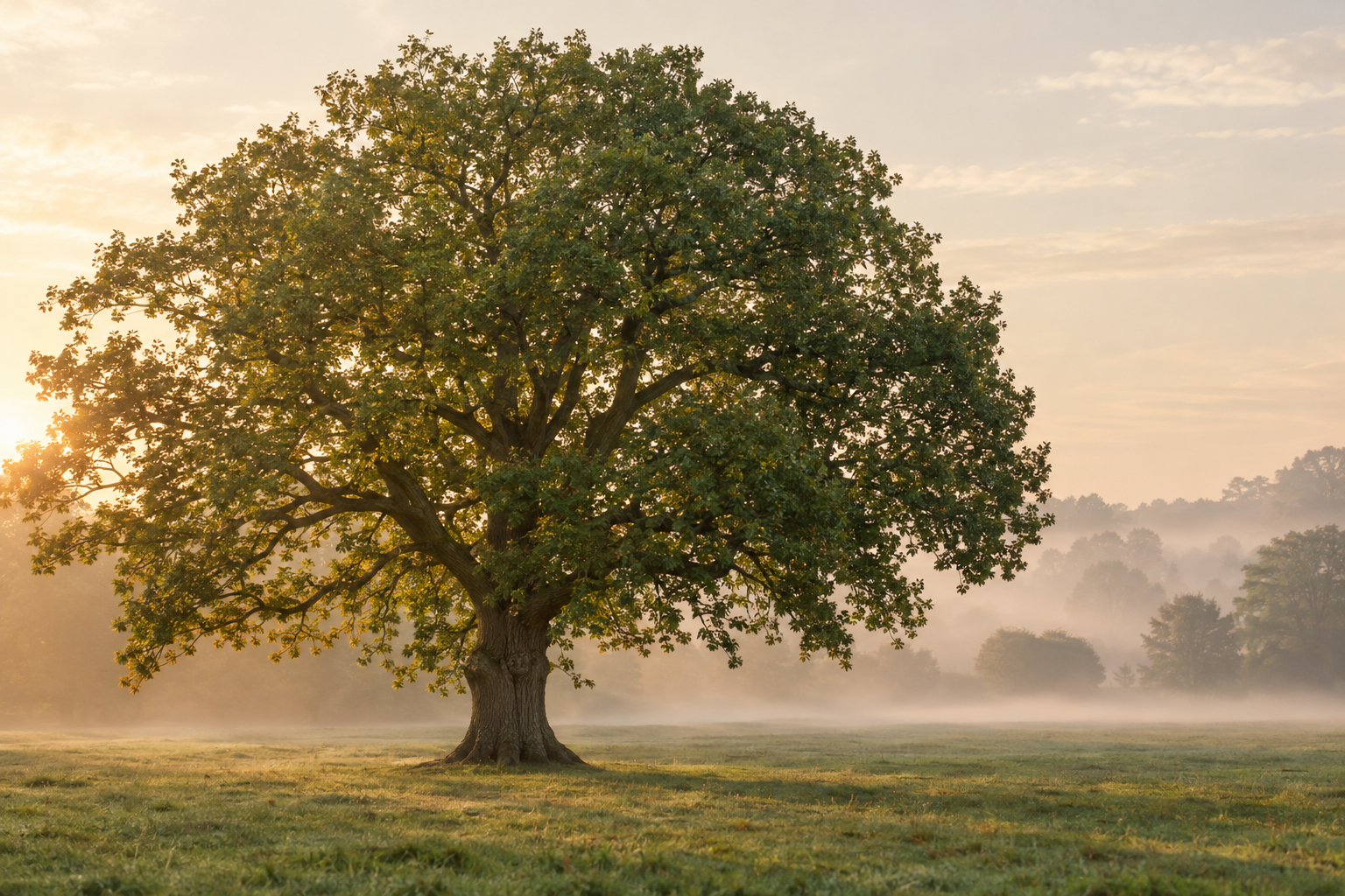 A mature oak tree in morning light